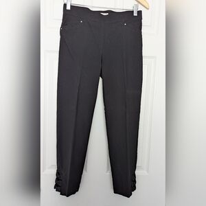 Retrology Women's Black Pants With Open Bow Detailing At The Hem